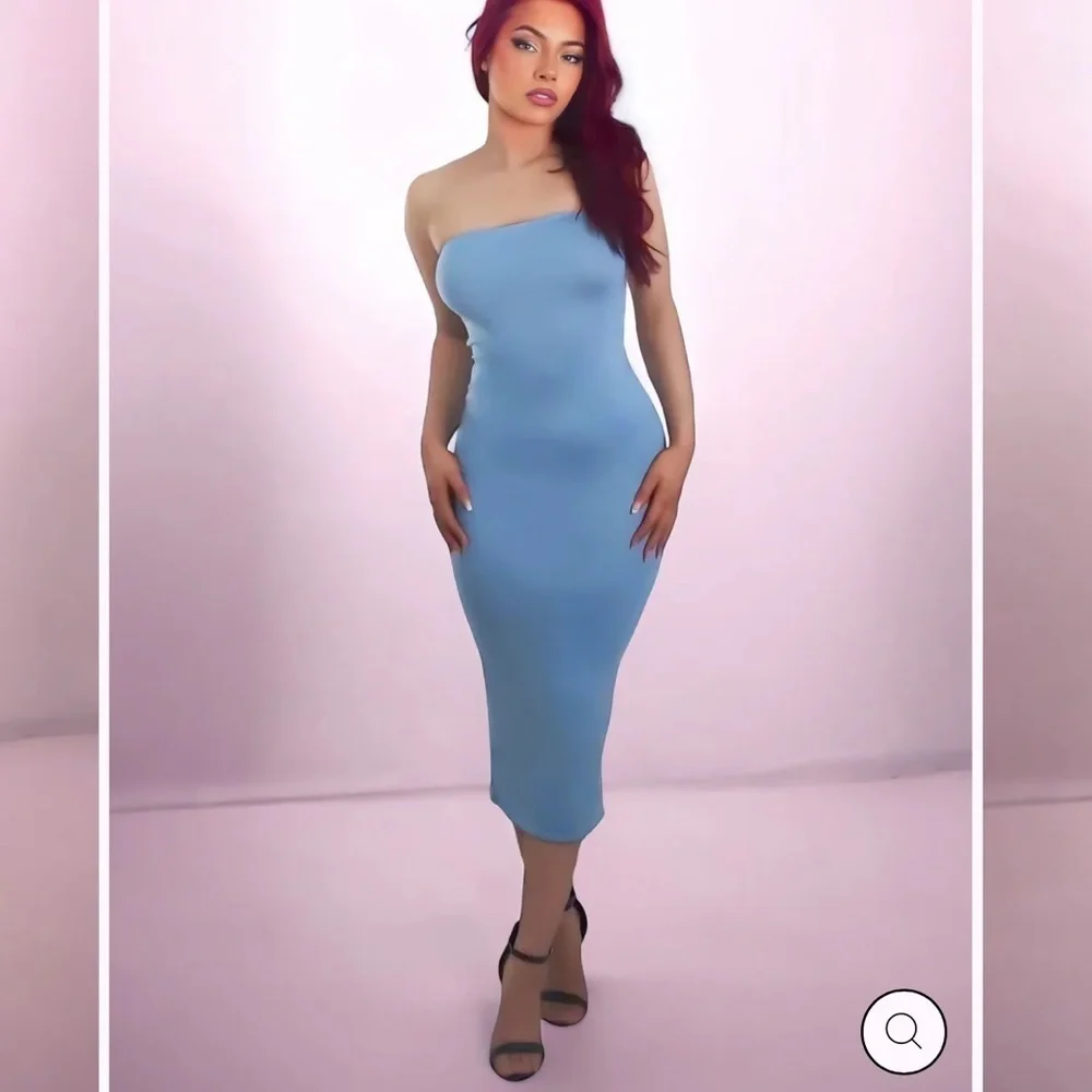 Sparkle Bandeau Blue Strapless Dress - Picture 1 of 13